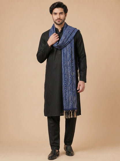 Printed Bandhani Dupatta for Men | Navy Blue - view 3
