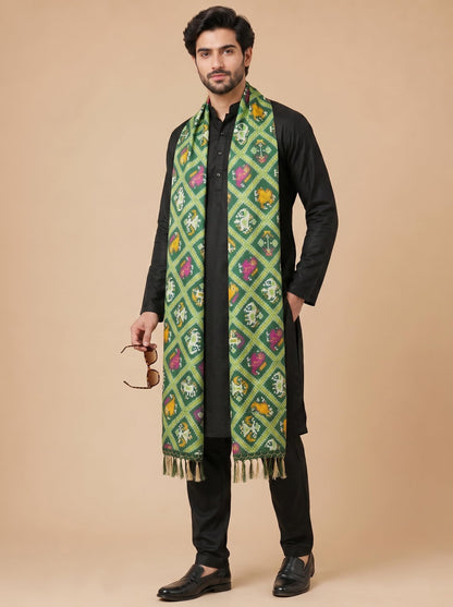 Printed Bandhani Dupatta for Men | Green - view 3