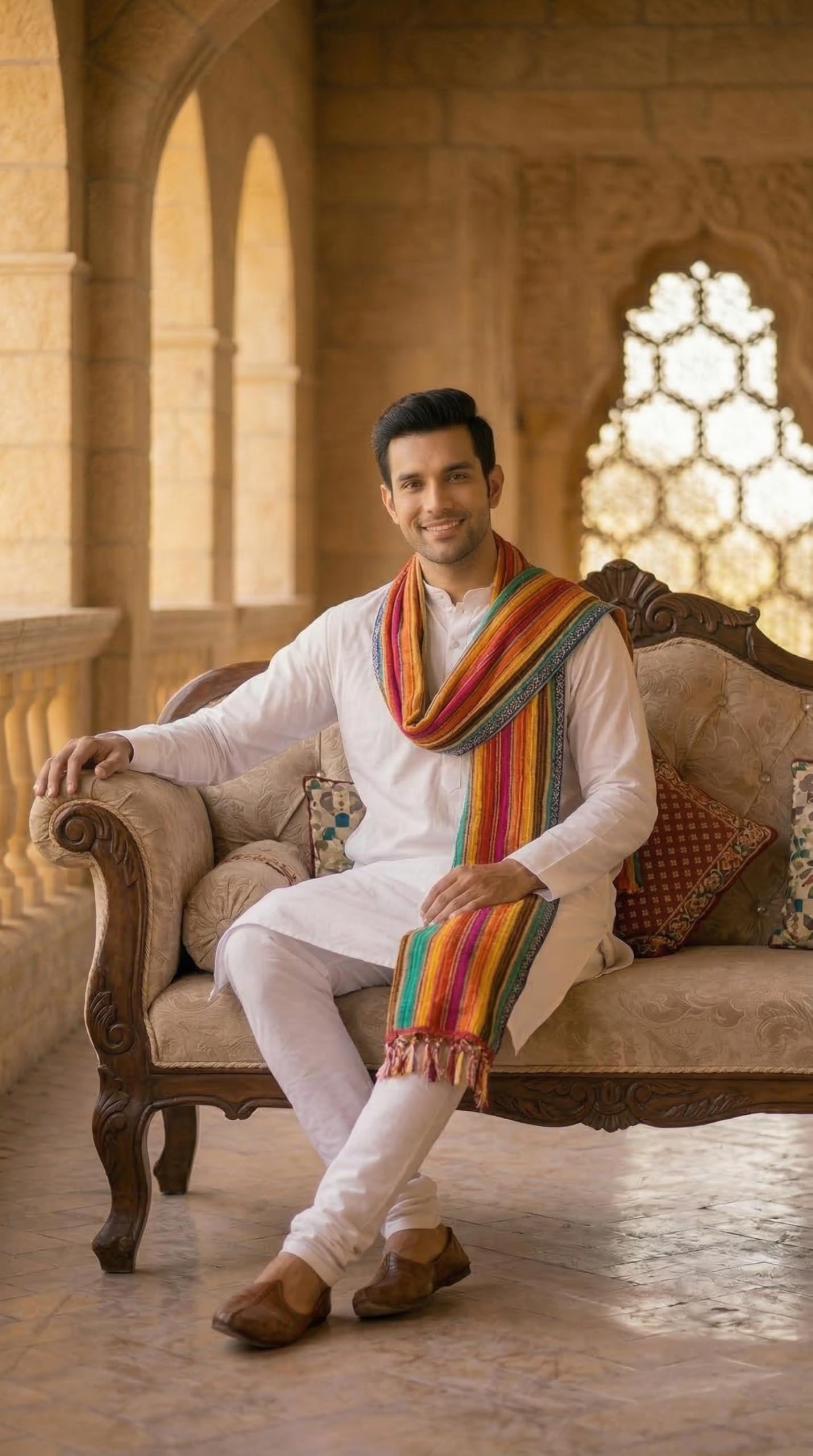 Chinnon Bandhani Dupatta for Men | Multicolor Lines - view 4