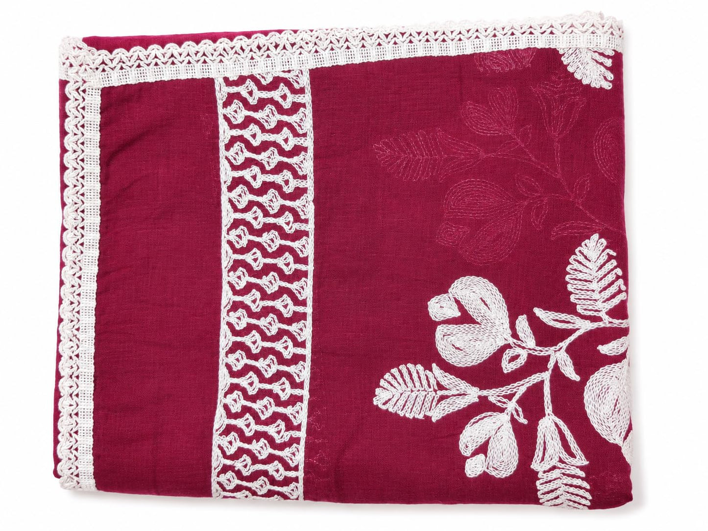 Pure Cotton Floral Embroidered Dupatta for Men | Pink - view 5