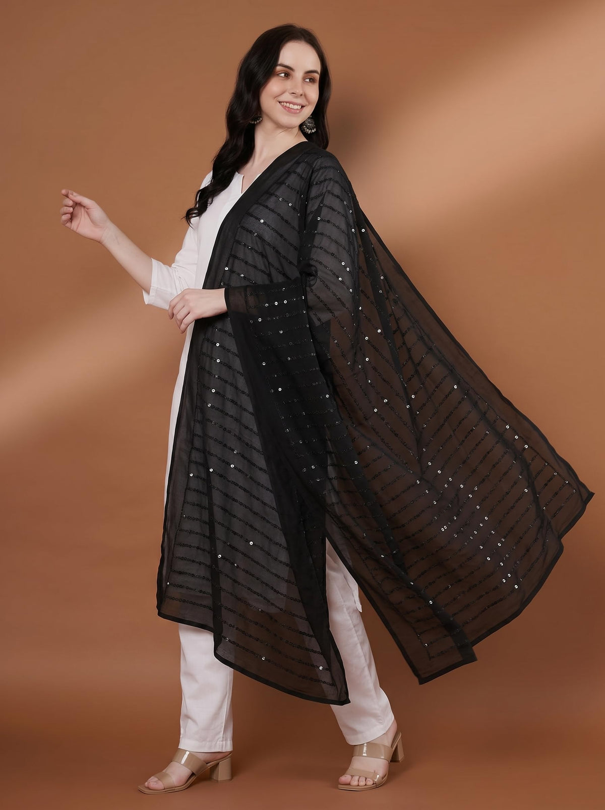 Pure Cotton Embroidered Dupatta for Women with Sequin | Black - view 4