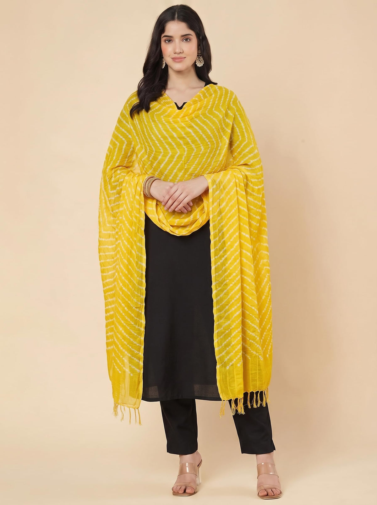 Printed Bandhani Dupatta for Women | Yellow - view 3