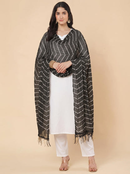 Printed Bandhani Dupatta for Women | Black - view 3