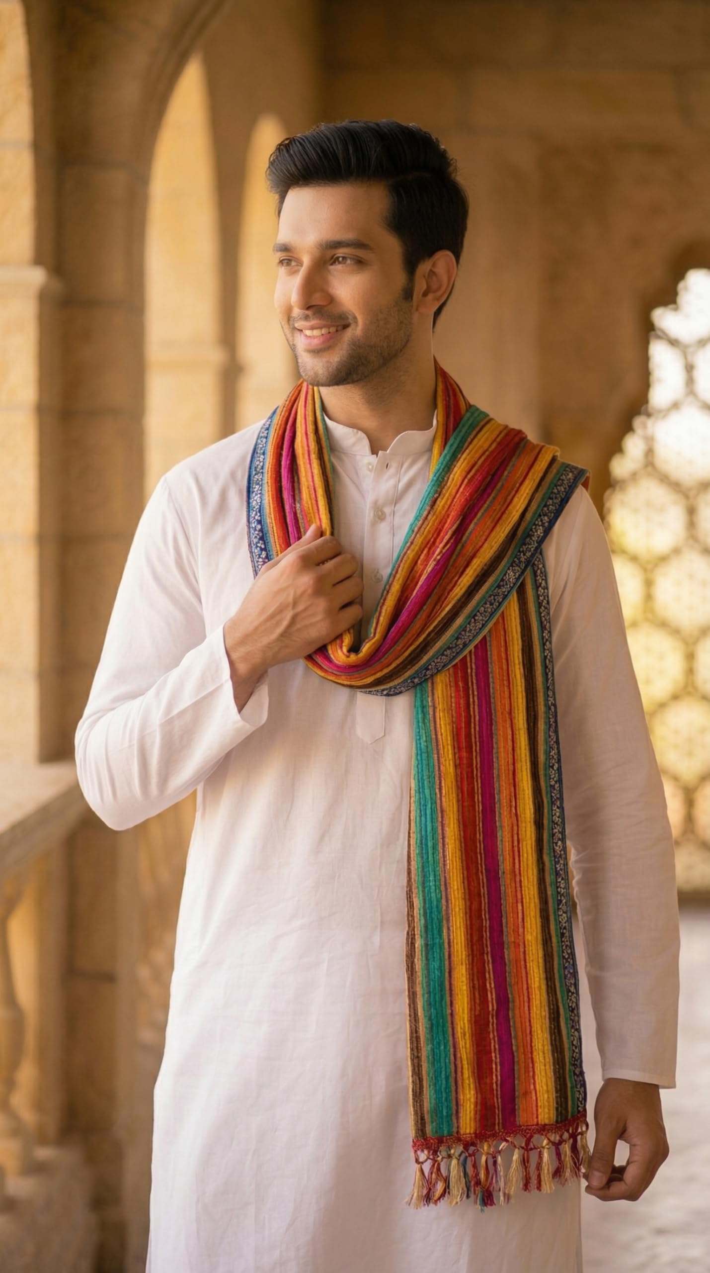 Chinnon Bandhani Dupatta for Men | Multicolor Lines - view 3