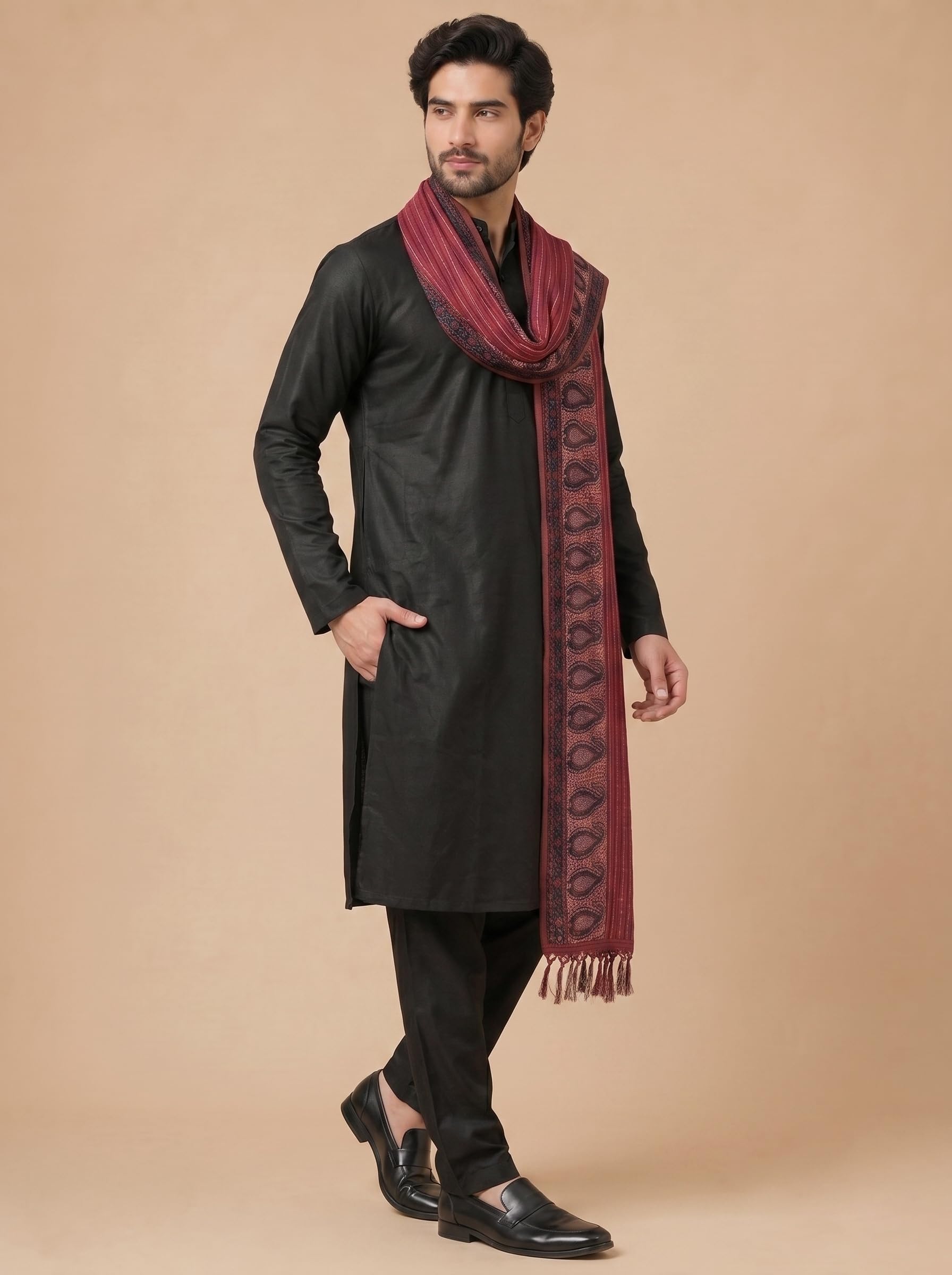 Printed Bandhani Dupatta for Men | Maroon - view 3