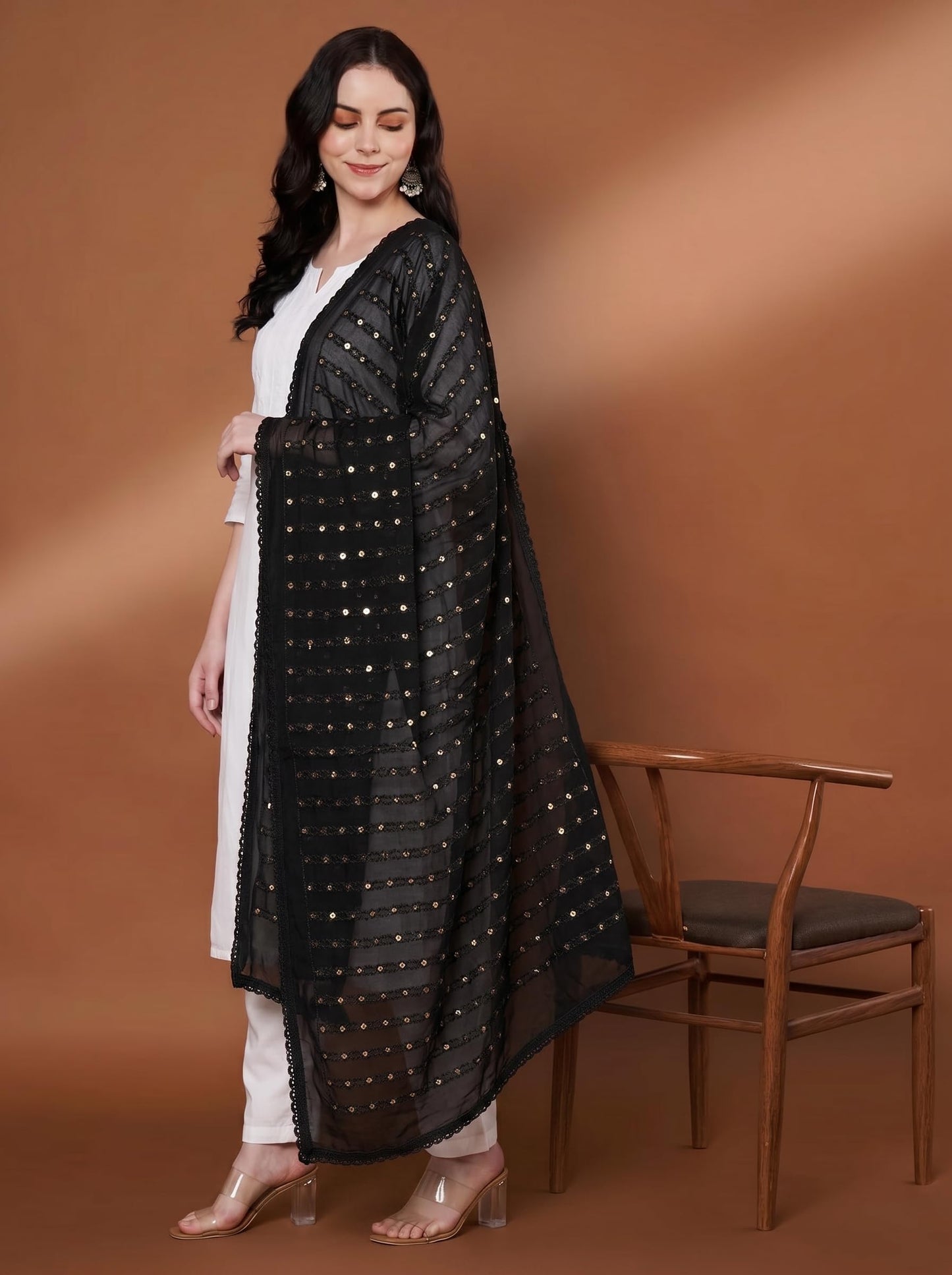 Pure Cotton Embroidered Dupatta for Women with Sequin | Black - view 5
