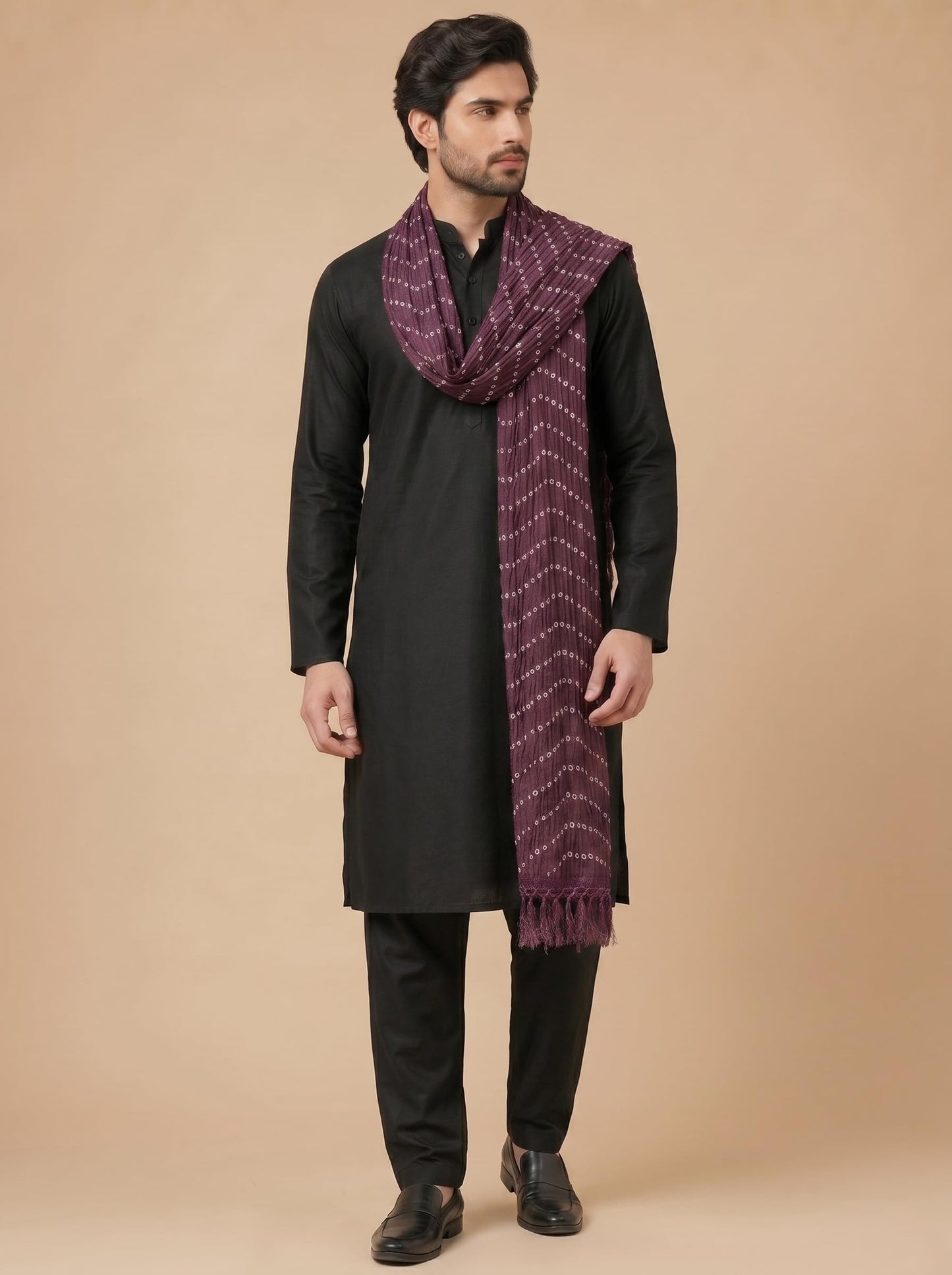 Printed Bandhani Dupatta for Men | Wine - view 2