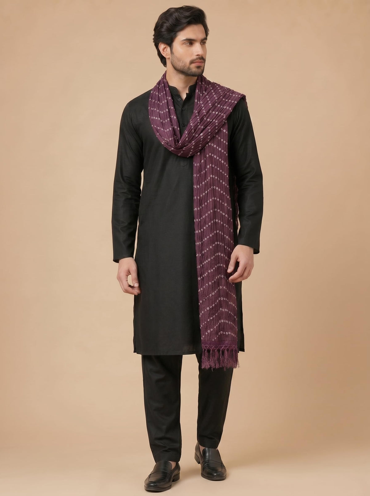 Printed Bandhani Dupatta for Men | Wine - view 2