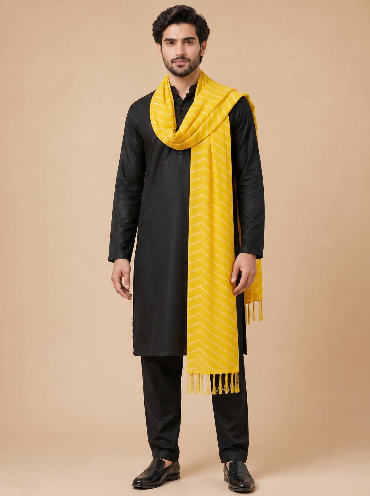 Printed Bandhani Dupatta for Men | Yellow - view 4