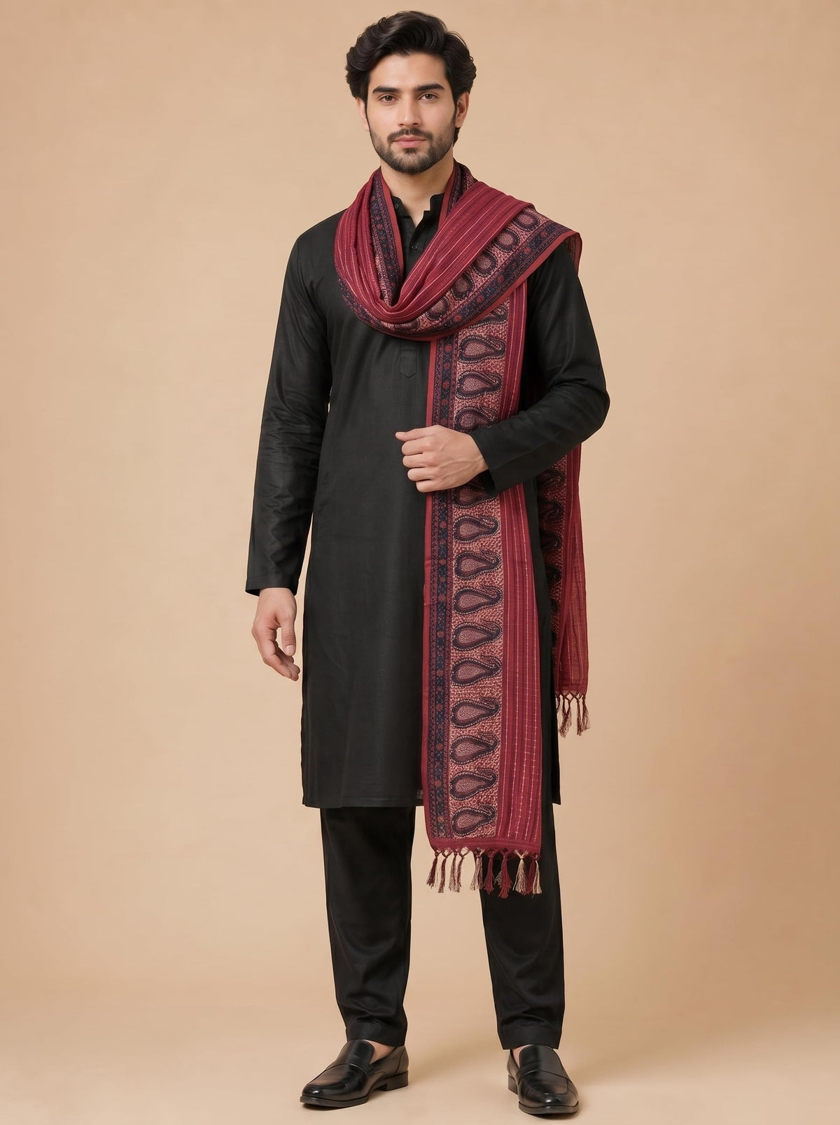 Printed Bandhani Dupatta for Men | Maroon - view 2