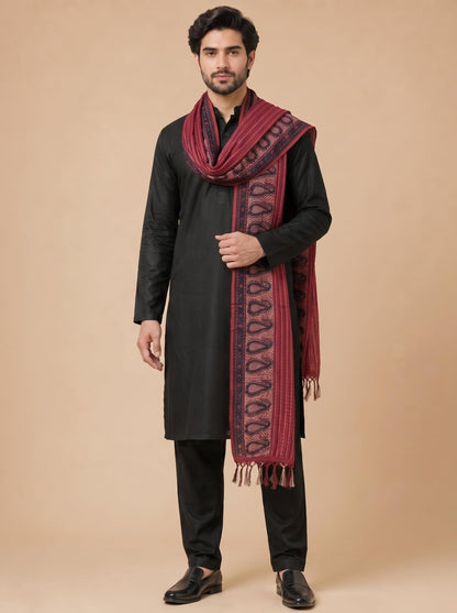 Printed Bandhani Dupatta for Men | Maroon - view 2