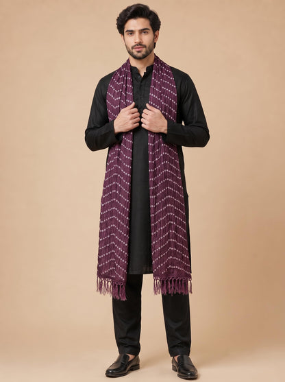 Printed Bandhani Dupatta for Men | Wine - view 3