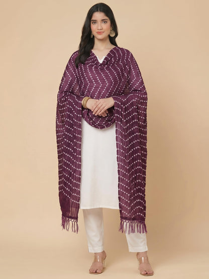 Printed Bandhani Dupatta for Women | Wine - view 3