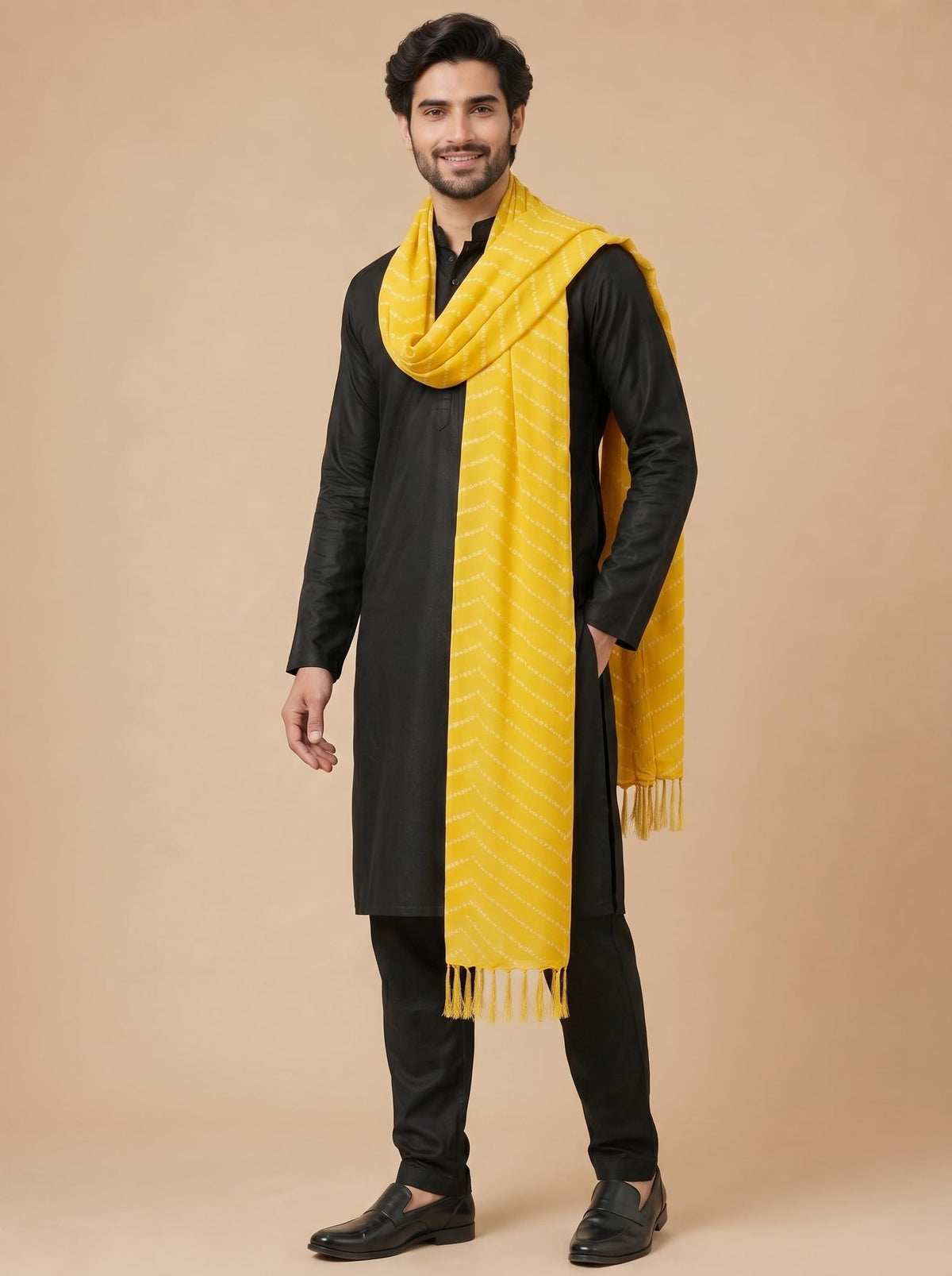 Printed Bandhani Dupatta for Men | Yellow - view 2