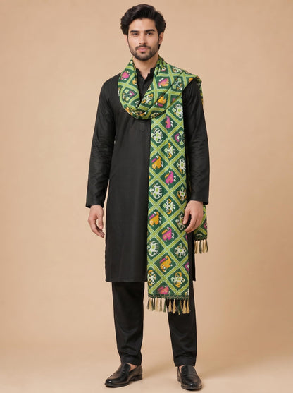 Printed Bandhani Dupatta for Men | Green - view 2