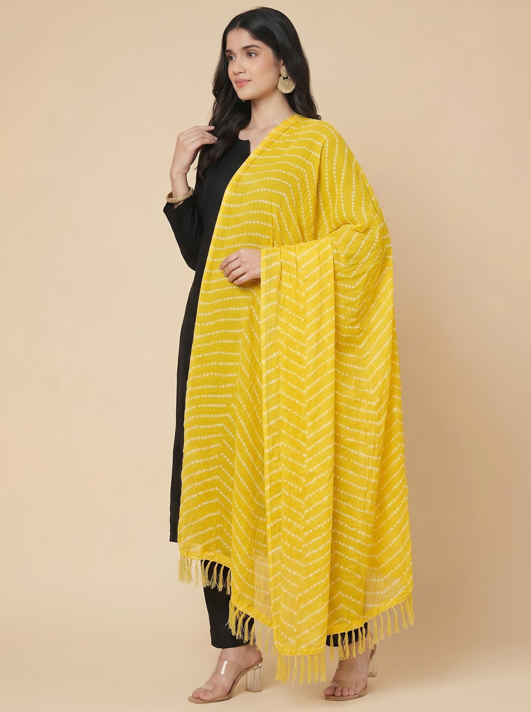 Printed Bandhani Dupatta for Women | Yellow - view 4