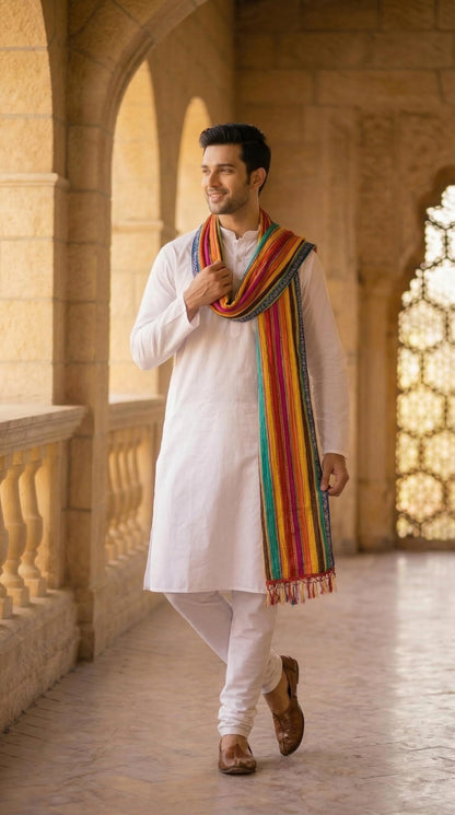 Chinnon Bandhani Dupatta for Men | Multicolor Lines - view 2