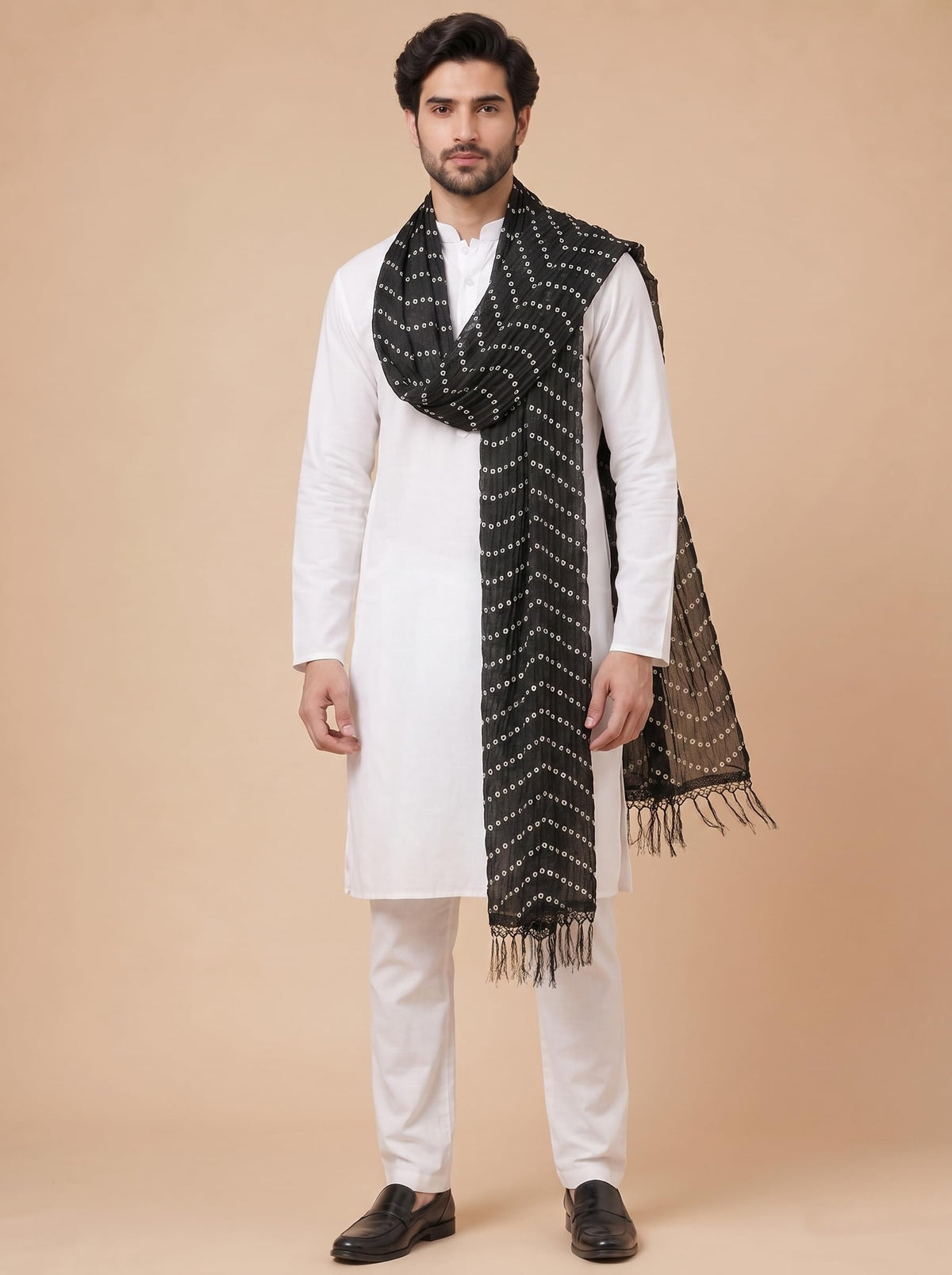 Printed Bandhani Dupatta for Men | Black - view 2