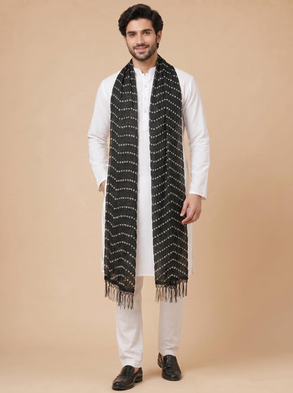 Printed Bandhani Dupatta for Men | Black