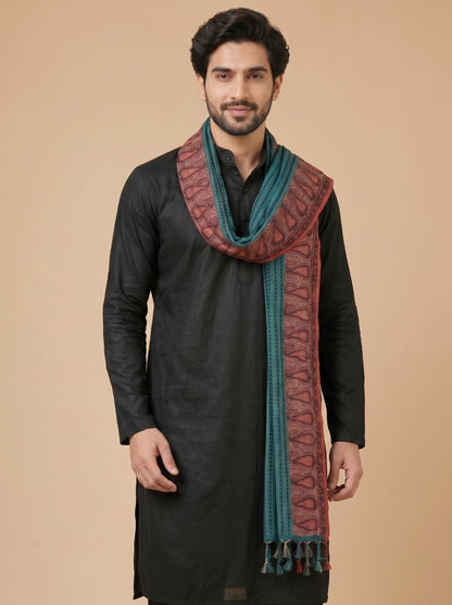 Printed Bandhani Dupatta for Men | Teal Blue - view 5