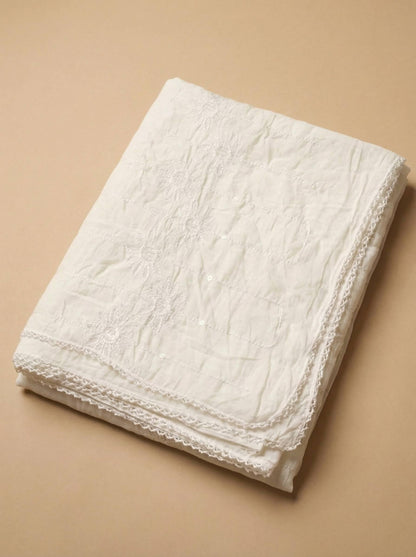Chanderi Cotton Self Embroidery Dupatta for Men | White - view 5