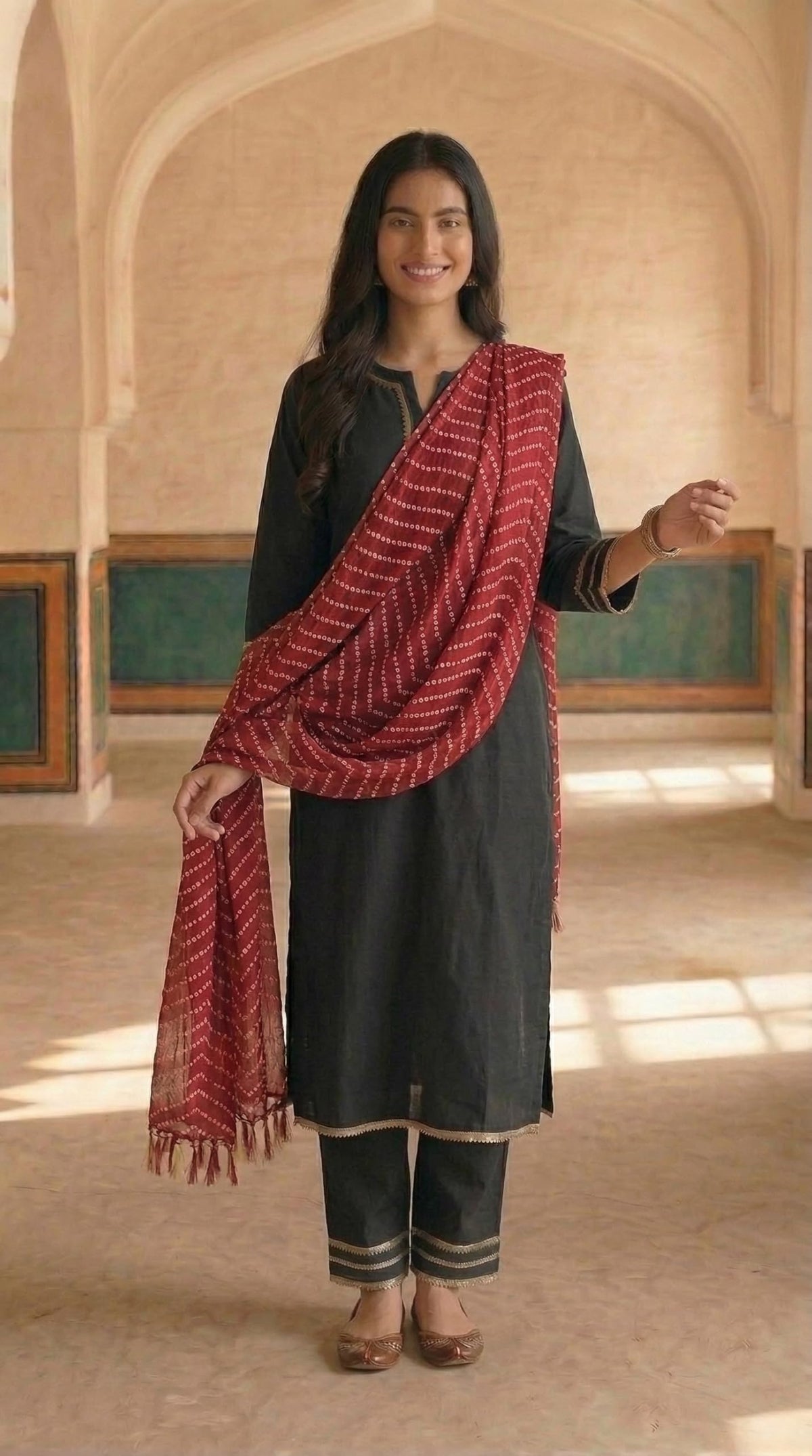 Printed Bandhani Dupatta for Women | Maroon - view 2