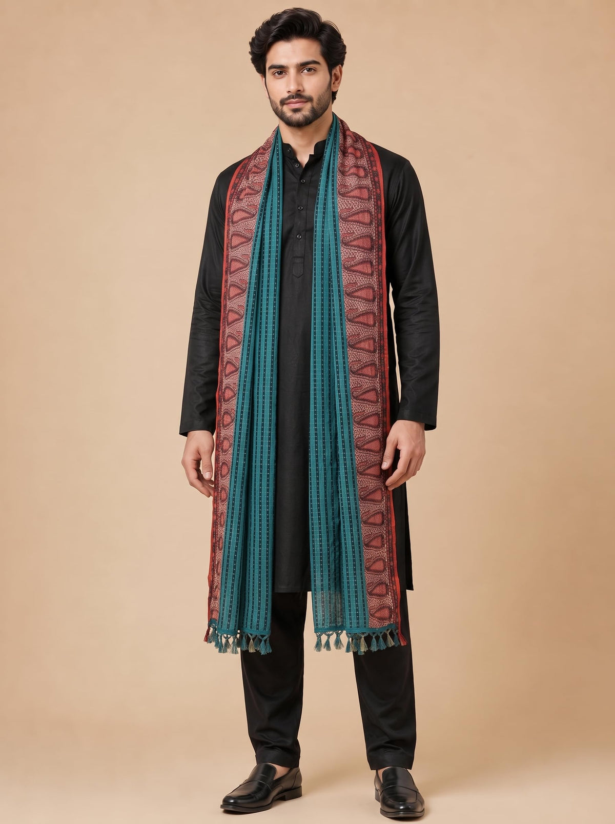 Printed Bandhani Dupatta for Men | Teal Blue