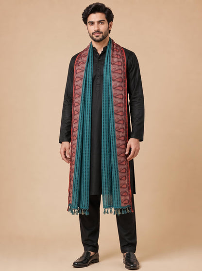 Printed Bandhani Dupatta for Men | Teal Blue