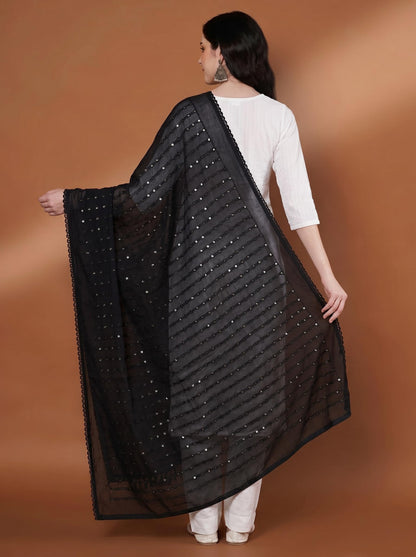 Pure Cotton Embroidered Dupatta for Women with Sequin | Black - view 3