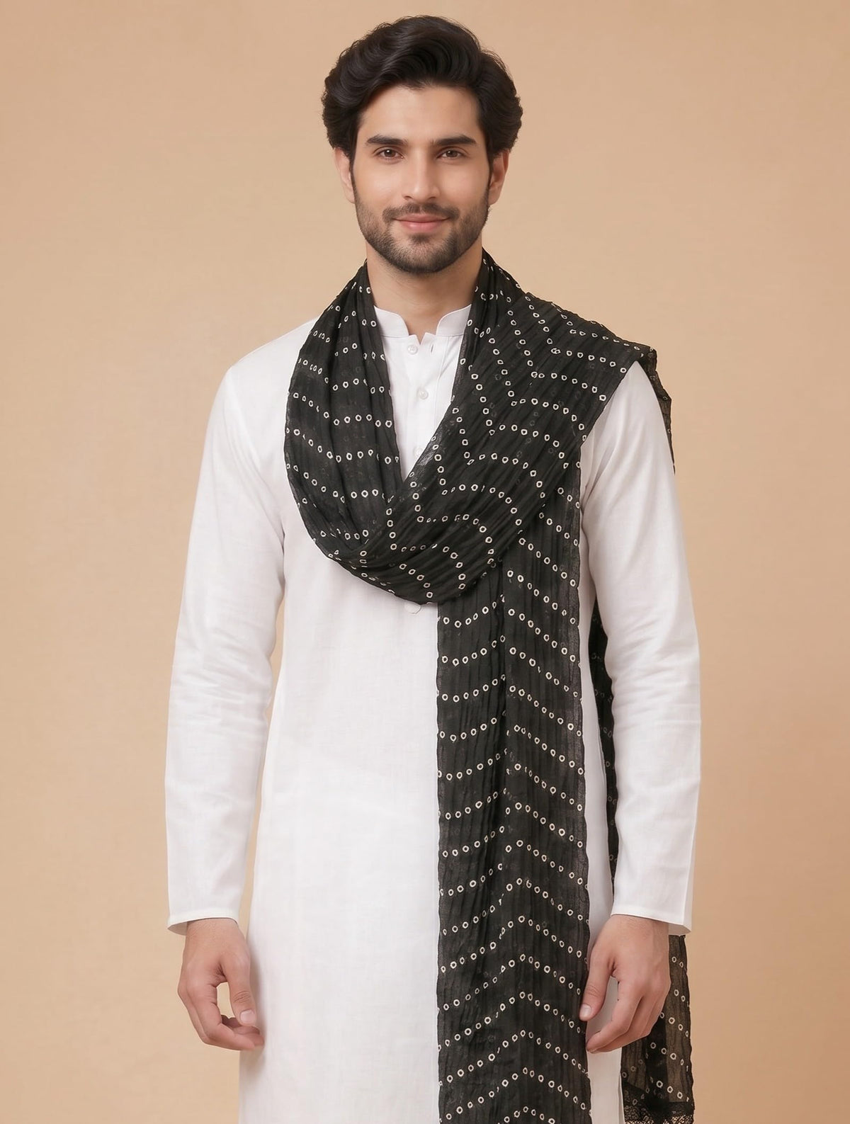 Printed Bandhani Dupatta for Men | Black - view 5