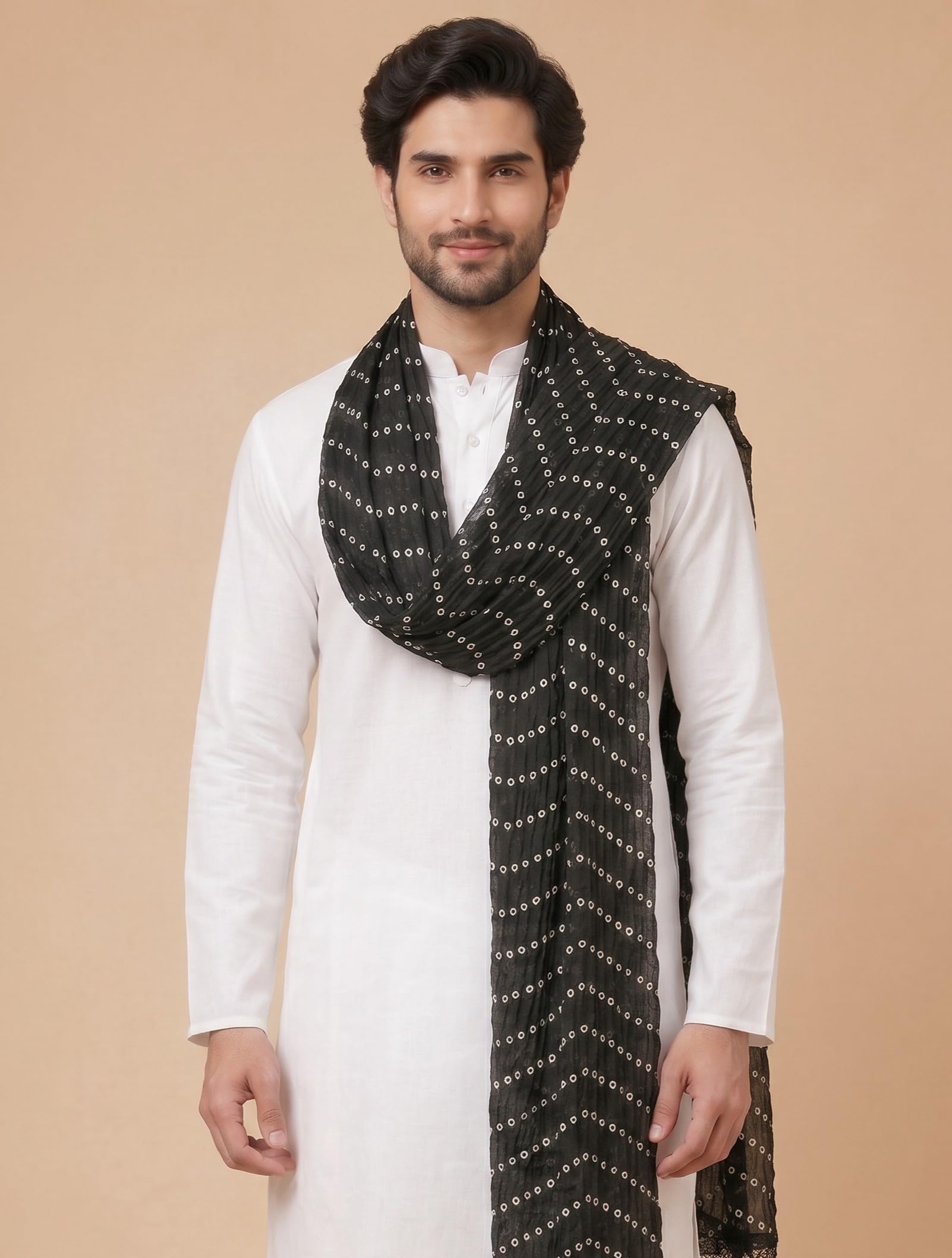 Printed Bandhani Dupatta for Men | Black - view 5
