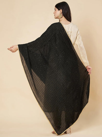 Chanderi Cotton Embroidery Dupatta for Women | Black - view 2