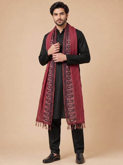 Printed Bandhani Dupatta for Men | Maroon - view 4