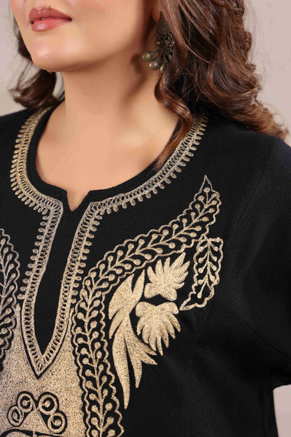 Kashmiri Pheran with Zari Embroidery | Black