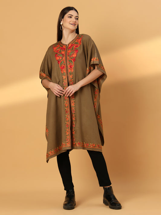 Kashmiri Embroidery Brown Pheran Shrug
