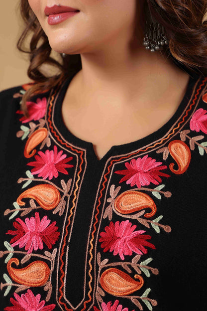 Multicolor Aari Embroidery Kashmiri Pheran | Black