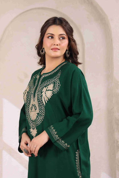 Kashmiri Pheran with Zari Embroidery | Green