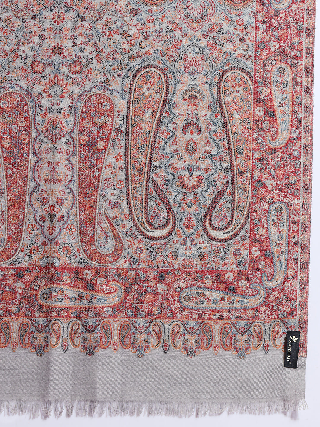Kani Pure Wool Shawl for Women with Paisley Equisite Royal Pattern | Grey