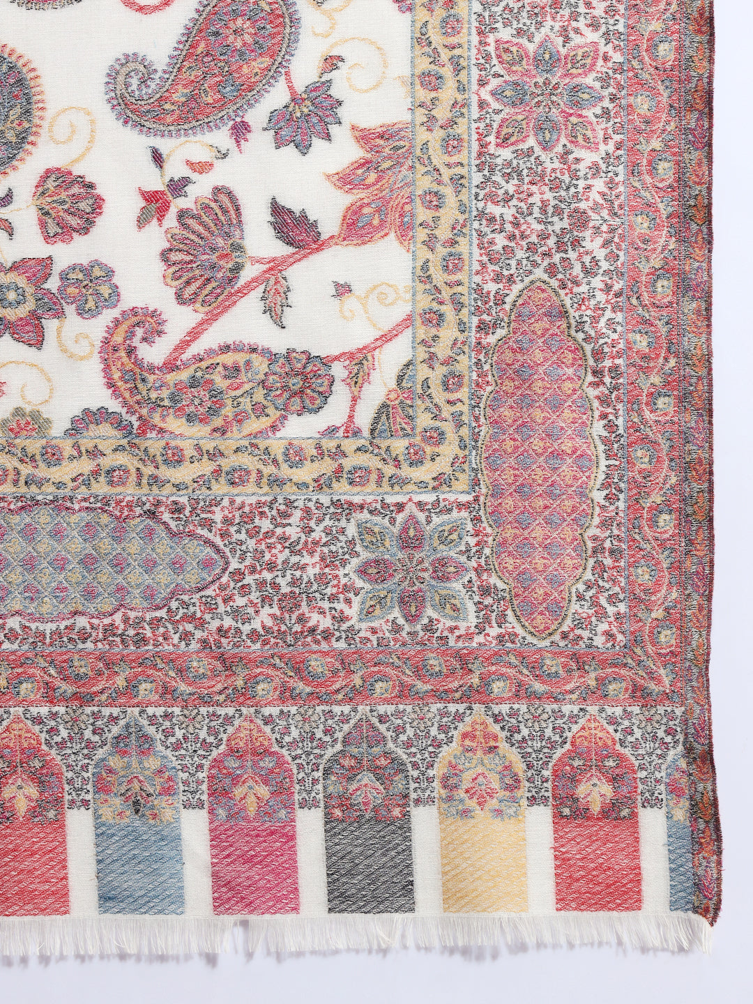 Kani Pure Wool Shawl for Women with Paisley Jaal Pattern | White