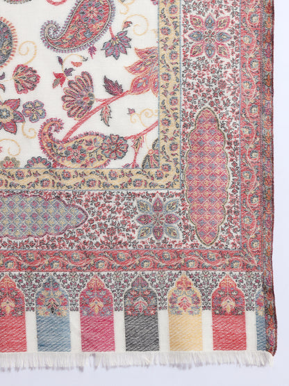 Kani Pure Wool Shawl for Women with Paisley Jaal Pattern | White