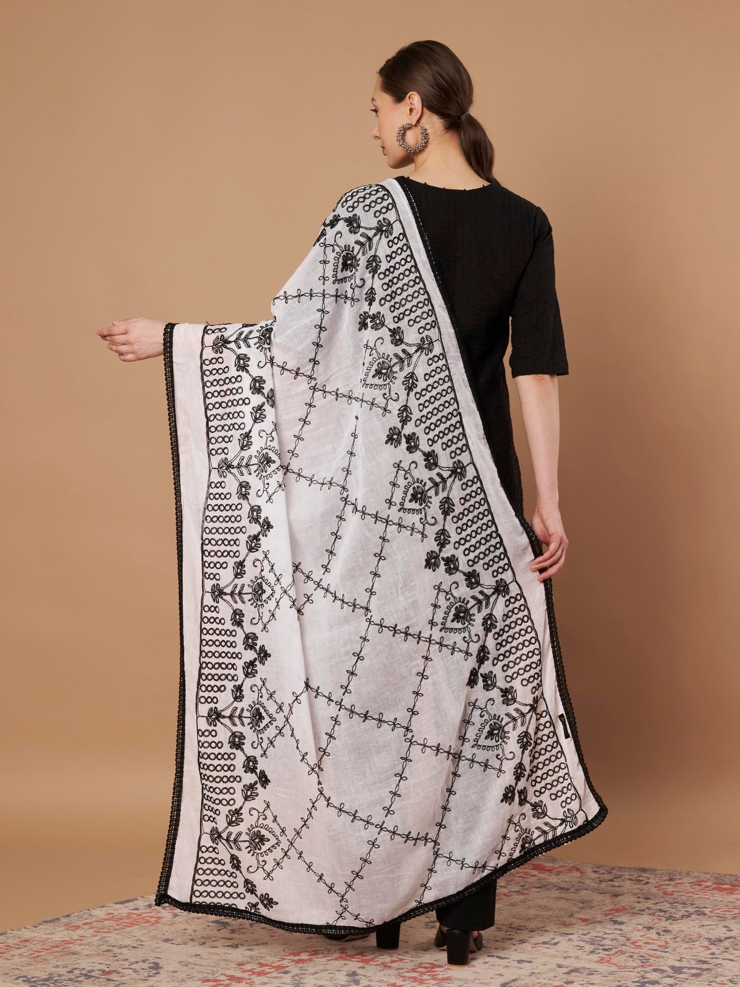 Pure Cotton Embroidery Cross Dupatta for Women | White