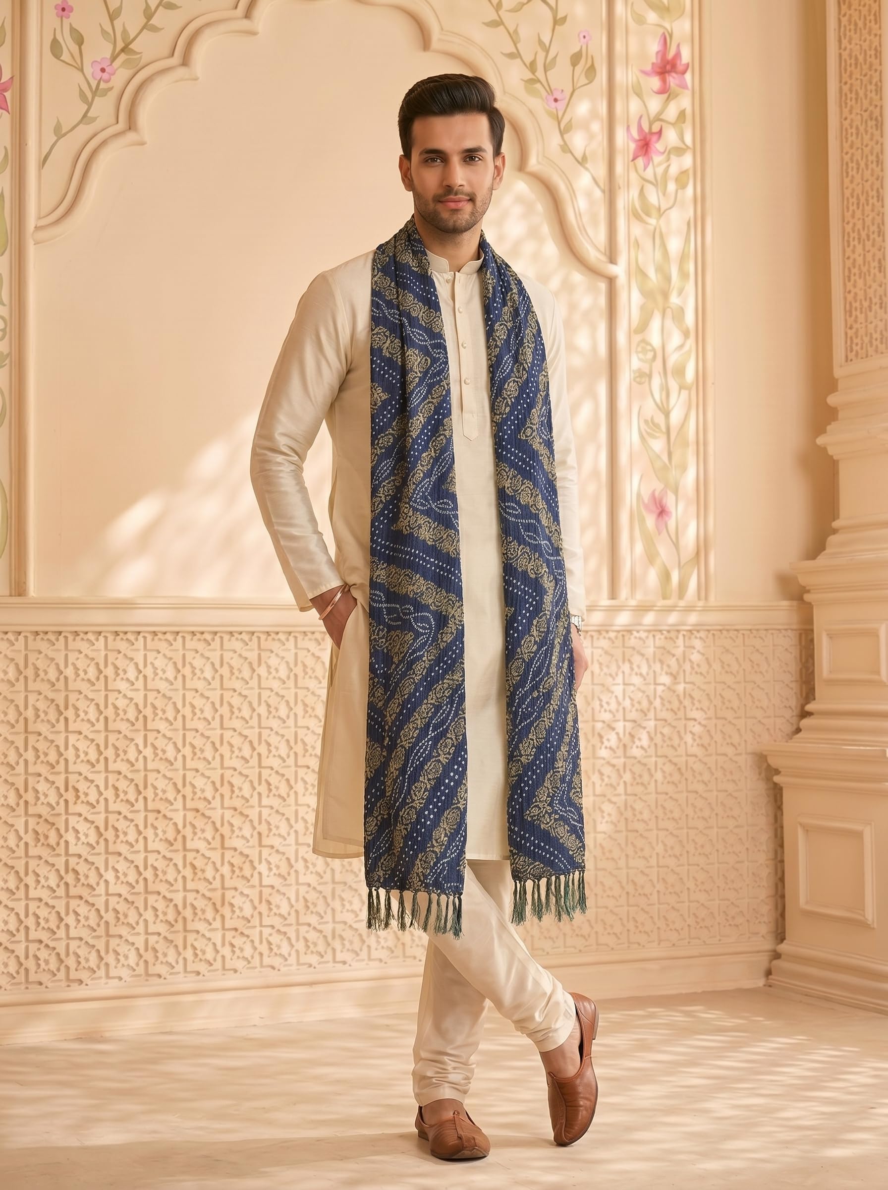 Chinnon Bandhani Dupatta for Men | Blue