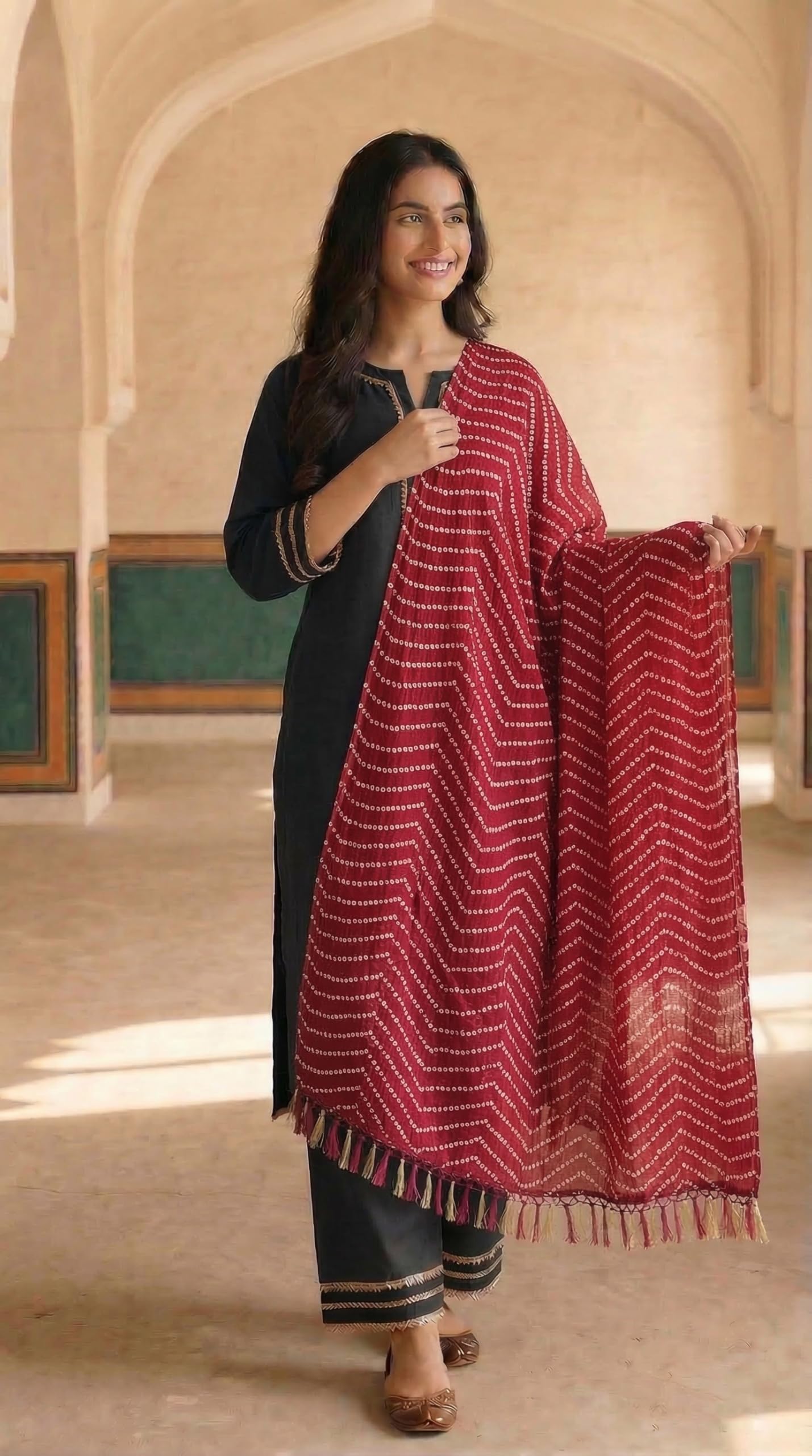 Printed Bandhani Dupatta for Women | Maroon
