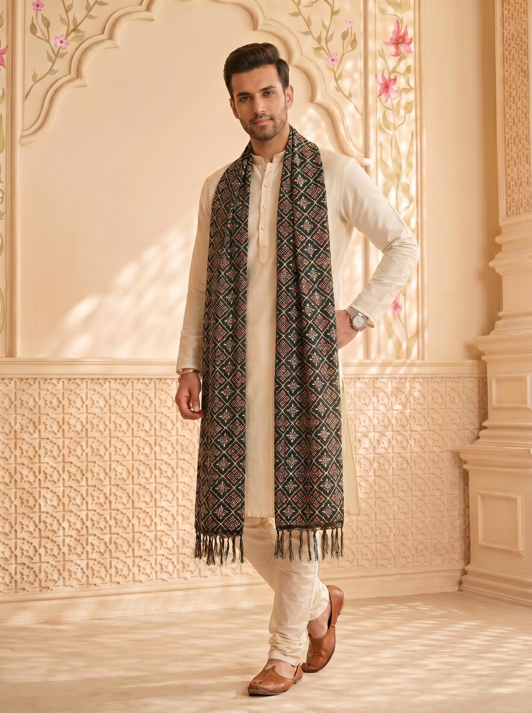 Chinnon Bandhani Dupatta for Men | Black - view 5