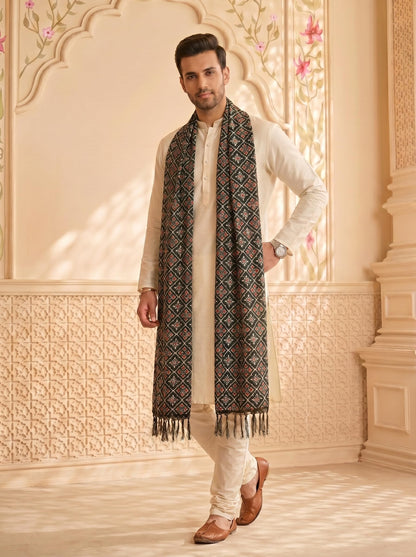 Chinnon Bandhani Dupatta for Men | Black - view 5