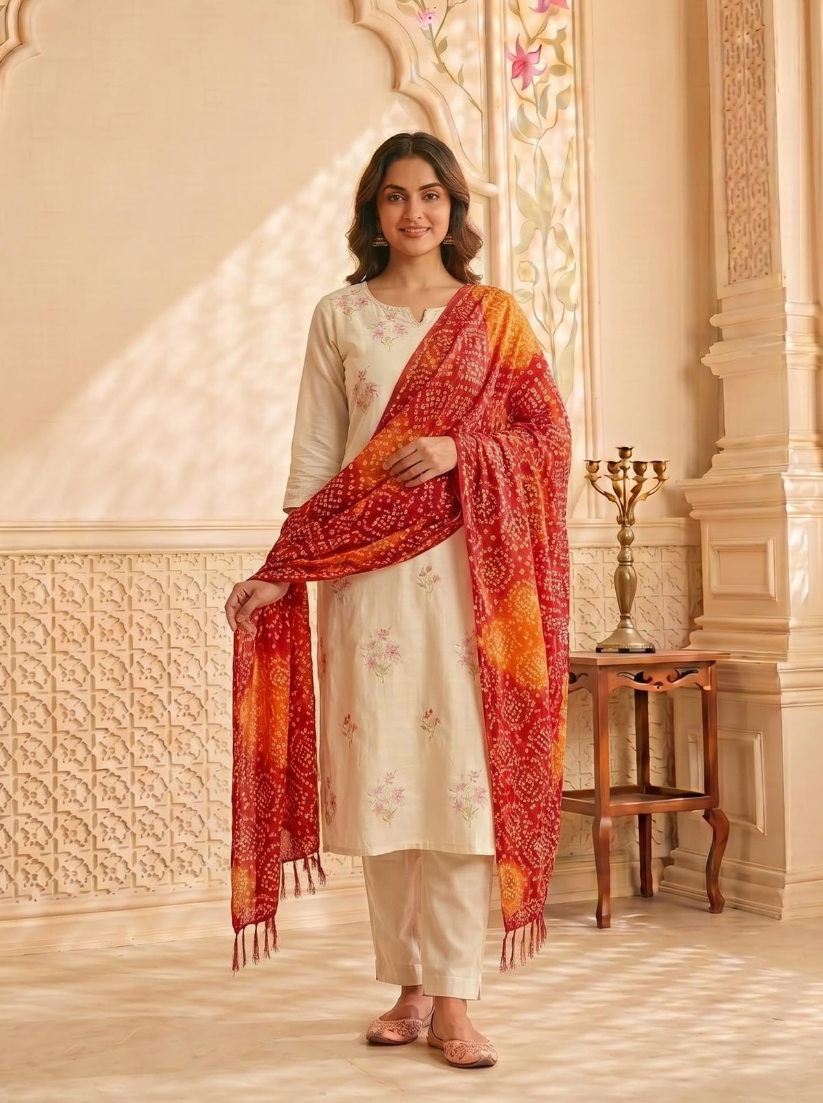 Chinnon Bandhani Dupatta for Women | Red Orange - view 4