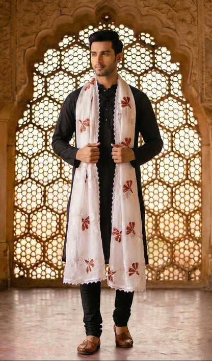 Pure Cotton Ethnic Dupatta for Men | White