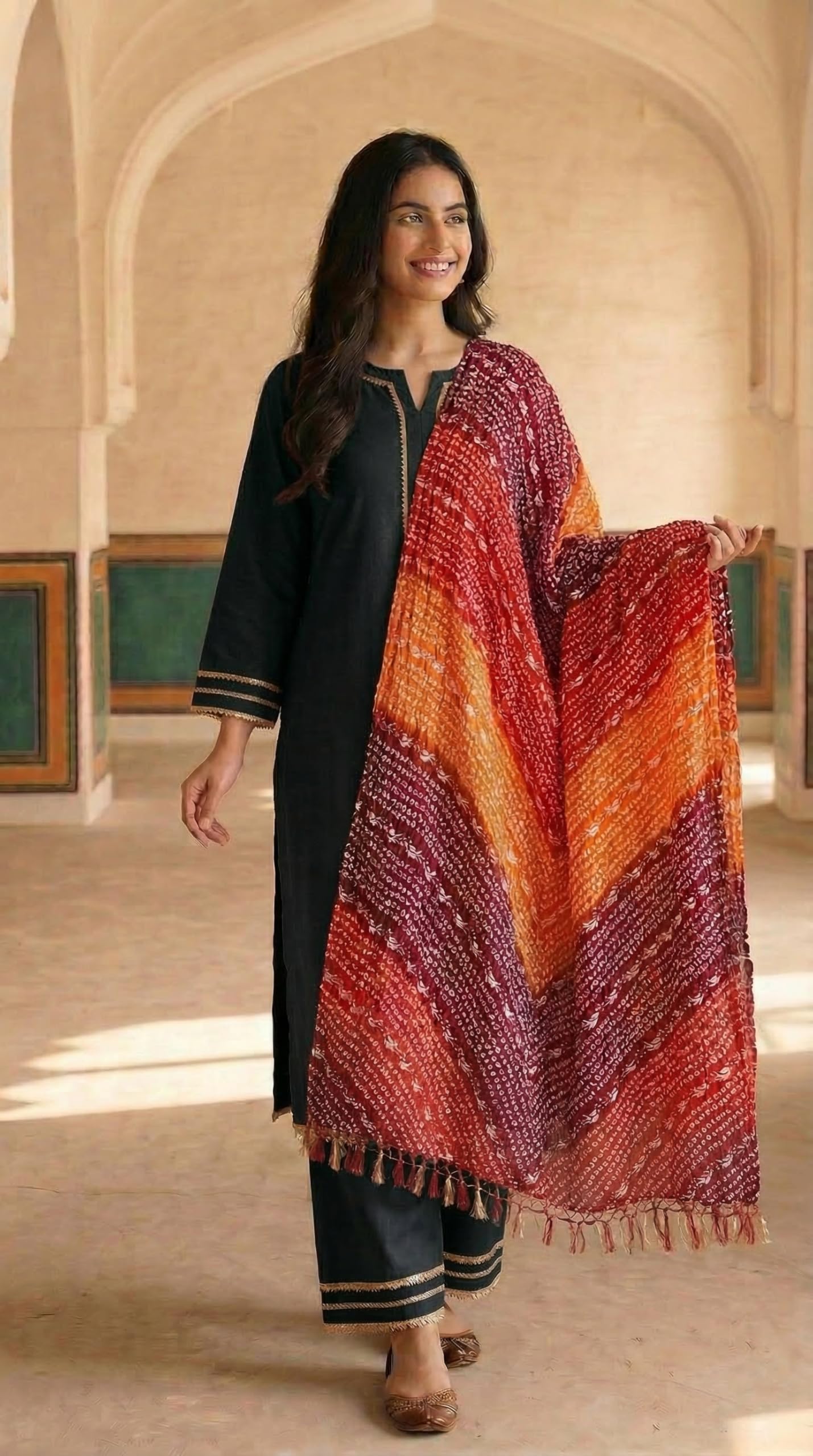 Chinnon Bandhani Dupatta for Women | Multicolor Orange