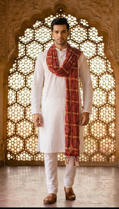 Chinnon Bandhani Dupatta for Men | Maroon - view 2