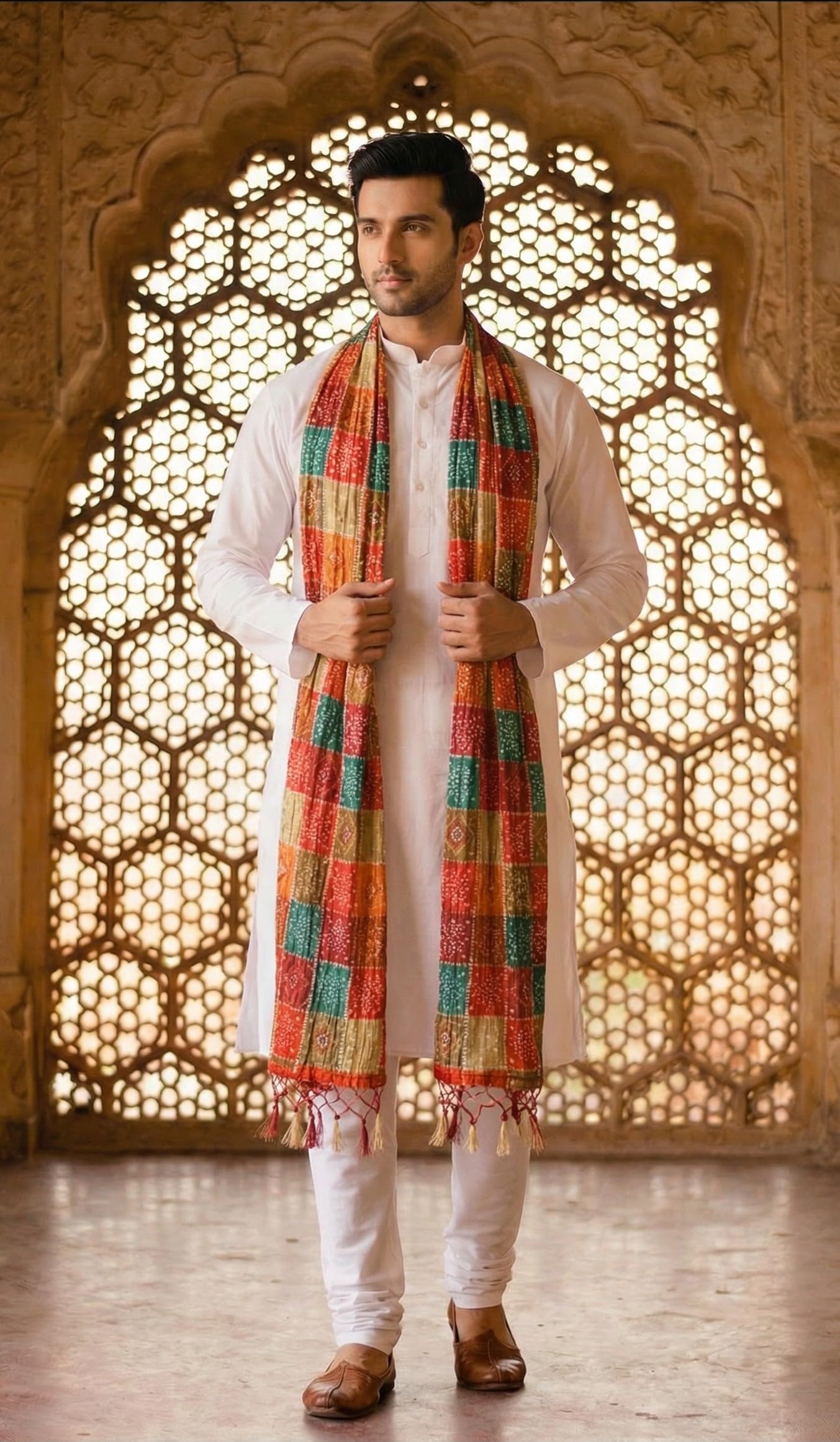 Chinnon Bandhani Dupatta for Men | Multicolor